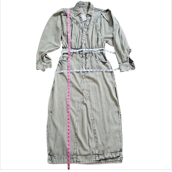 Free People Green Denim Midi Dress NWT sz S - Picture 8 of 9